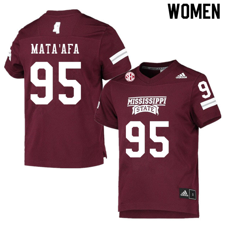 Women #95 Matai Mata'afa Mississippi State Bulldogs College Football Jerseys Sale-Maroon